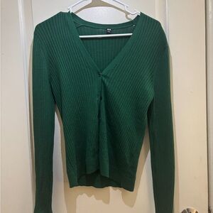 Uniqlo 100% Wool Green Ribbed Women's Cardigan